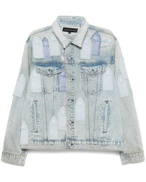 Who Decides War Patched Arched Denim Jacket - Blue