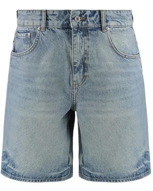 Represent Logo-Embroidered Denim Shorts - Blue