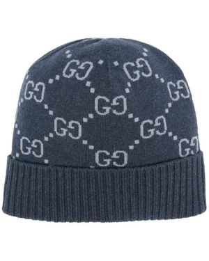Gucci Gg-Jacquard Cashmere Beanie - Blue