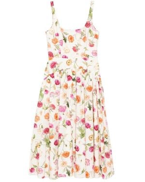 Carolina Herrera Poppy-Print Midi Dress - White