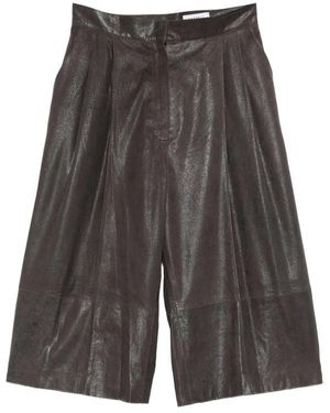 Cassell Pleated Leather Shorts - Grey