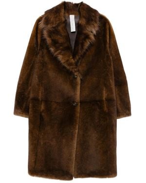 FURLING Fur-Trimmed Lapel Single-Breasted Coat - Brown