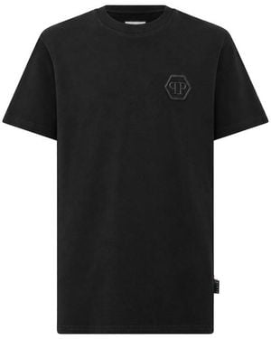Philipp Plein Round-Neck T-Shirt Embroidery Hexagon - Black
