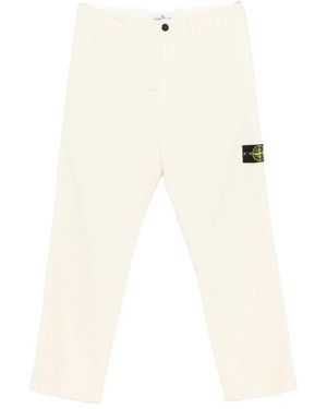 Stone Island Compass-Motif Corduroy Pants - White