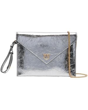 Pinko Small Metallic-Leather Flap Clutch - Grey