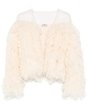 Elisabetta Franchi Jacket With Tulle Yoke - Natural