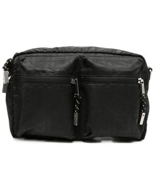 Fendi Ff Logo-Jacquard Shoulder Bag - Black