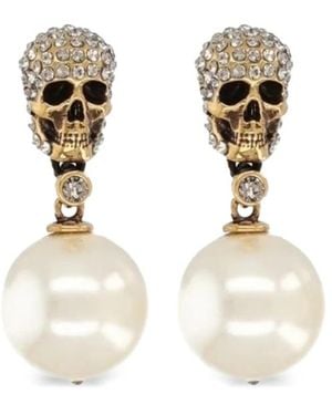 McQueen Pearl Pave Skull Earrings - Metallic