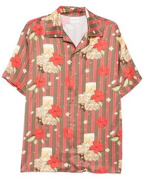 Drole de Monsieur Hibiscus Club Striped Shirt - Red