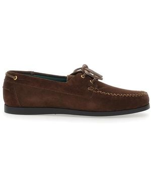 VINNY'S Lace-Up Round-Toe Loafers - Brown