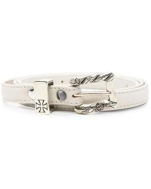 Enfants Riches Deprimes Engraved-Buckle Leather Belt - White