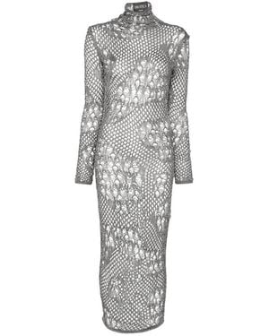 Dondup Open-Knit Long-Sleeved Midi Dress - Brown