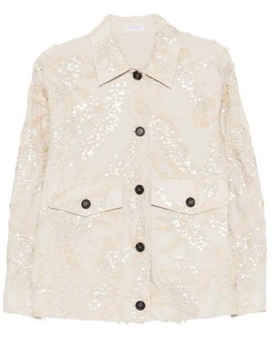 Brunello Cucinelli Embroidered Cotton Jacket - Natural