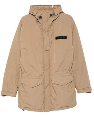 Aspesi Hooded Logo-Patch Jacket - Natural