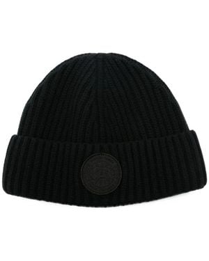 Canada Goose Logo-Patch Ribbed Beanie Hat - Black