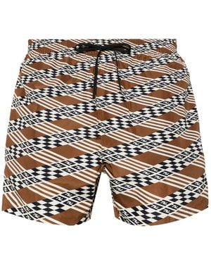 Fendi Geometric-Print Swim Shorts - Black