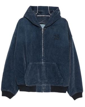Alexander Wang Logo-Embroidered Hooded Denim Jacket - Blue