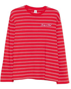 Sporty & Rich Striped Logo-Embroidered Long-Sleeve Cotton T-Shirt