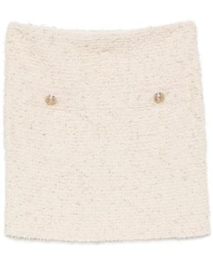 Balmain Button-Embellished Tweed Mini Skirt - Natural