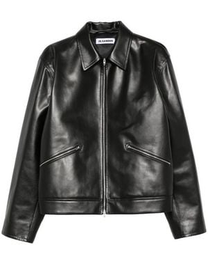 Jil Sander Zip-Up Leather Jacket - Black