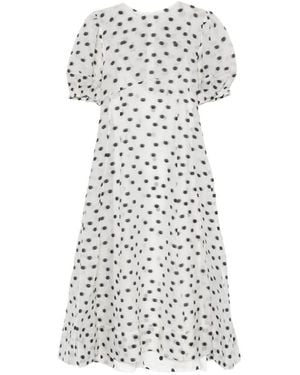 Stine Goya Polka-Dot Puff-Sleeve Midi Dress - White