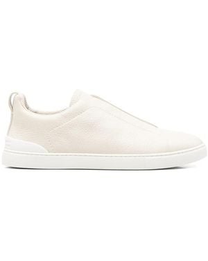 ZEGNA Triple Stitch Grained Leather Trainers - White