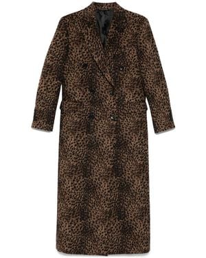 Eraldo Leopard-Print Double-Breasted Coat - Brown