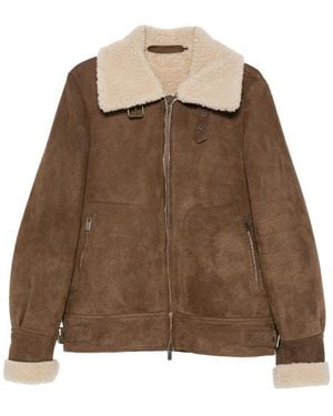 SANTORO Shearling-Trim Leather Jacket - Brown