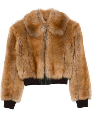 Saint Laurent Zip-Front Shearling Jacket - Brown