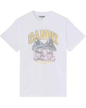 Ganni T-Shirt With Mushroom Teddy - White