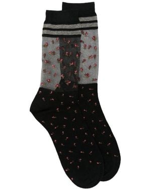 ANT45 Peng Short Floral-Print Sheer-Panel Socks - Black