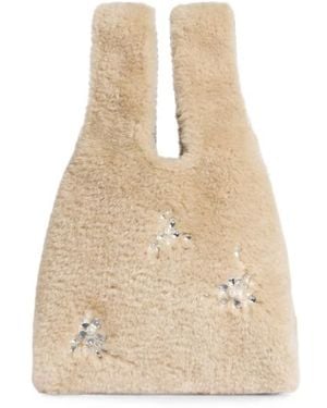 Simone Rocha Embellished Faux-Fur Tote Bag - Natural