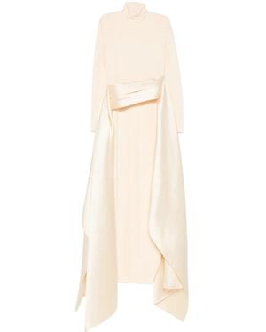 Solace London Pearl Roll Neck Dress With Draped Panel - Natural
