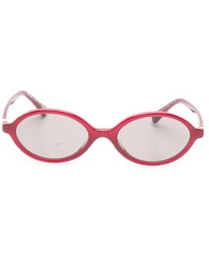 Miu Miu Logo-Plaque Oval-Frame Sunglasses - Pink