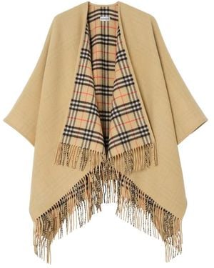 Burberry Reversible Wool Cape Single Breasted Coats - Natural