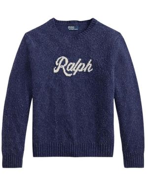 Ralph Lauren Logo-Intarsia Crew-Neck Jumper - Blue
