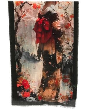 D'Aniello Graphic-Print Frayed Scarf - Brown