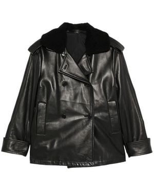 SANTORO Shearling-Collar Double-Breasted Jacket - Black