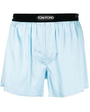 Tom Ford Logo-Waist Silk Boxers - Blue