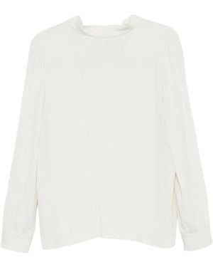 Giorgio Armani Tie-Back High-Neck Silk Blouse - White