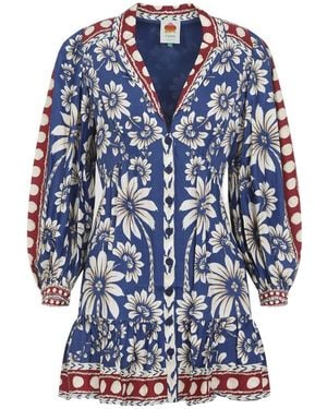 FARM Rio Floral Button Dress - Blue