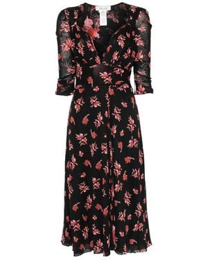 Diane von Furstenberg Carmen Floral-Print Ruched-Sleeve Midi Dress - Black