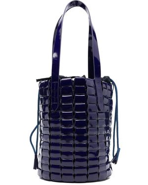 Dragon Diffusion Patent Leather Woven Bucket Bag - Blue