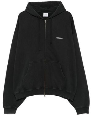 Vetements Logo-Print Zip-Up Hoodie - Black