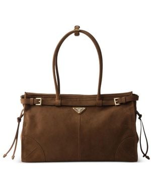 Prada Bonnie Large Nubuck Leather Handbag - Brown