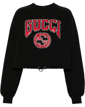 Gucci Logo-Embroidered Cotton Sweatshirt - Black