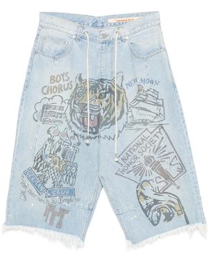 Secnd Slf Graphic-Print Raw-Cut Shorts - Blue