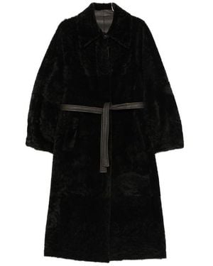 Blancha Belted Shearling Coat - Black
