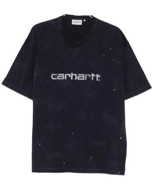 Carhartt Logo-Print Paint-Splatter T-Shirt - Blue