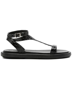 Poeve Nairobi Croc-Effect T-Bar Sandals - Black